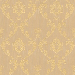 Barock Tapete in Beige und Gold mit schimmernden Ornamenten für ein elegantes Wanddesign.