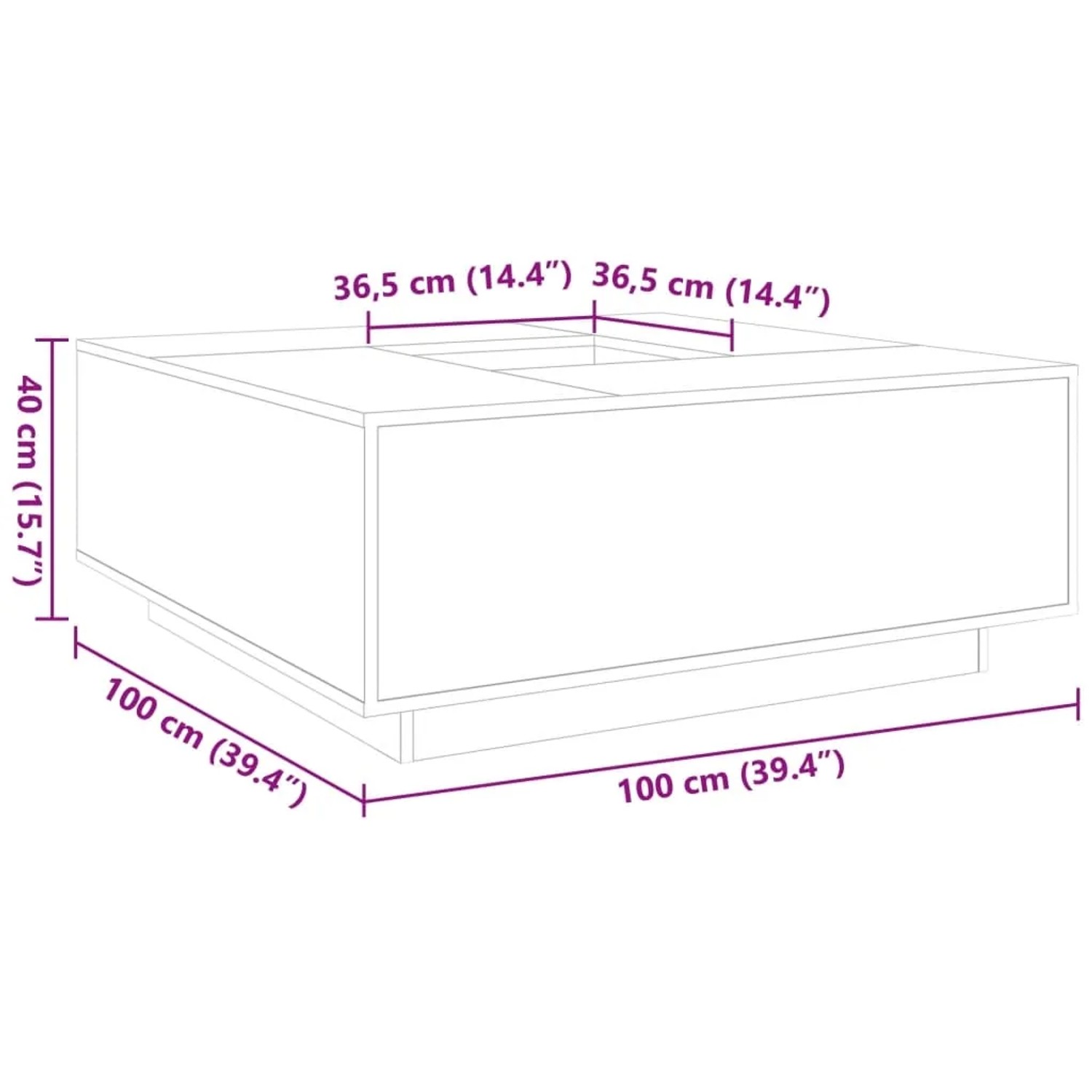 vidaXL Couchtisch, Betongrau, 100x100x40 cm, Holzwerkstoff, ideal für Wohnzimmer. Tisch mit Maßangaben.