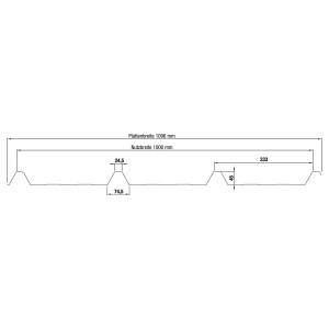Technische Zeichnung eines Weckman Trapezblechs W45 mit Maßangaben.
