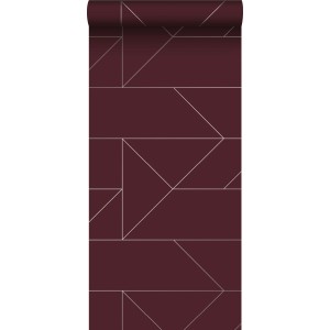 Rote Vliestapete mit grafischen Linien von Origin Wallcoverings, Rolle.