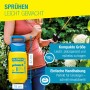 Gloria Drucksprüher Prima 3: Gelbe Gartenspritze mit blauem Griff und Messinglanze im Einsatz.