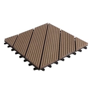 Quadratische, dunkelbraune KARAT WPC Klickfliese Classic für Terrasse, wetterbeständig, 30x30 cm.