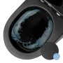 Schwarzes, spülrandloses Hänge-WC mit Nano-Beschichtung und Wasserwirbel im Becken.