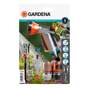 Gardena Indoor Grundausstattung Set mit Brause, Hahnverbinder, Schlauchverbinder und Wasserstop.