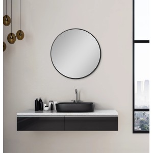 DSK Designspiegel Picasso, Ø 60 cm, Schwarz, runder Wandspiegel mit schwarzem Rahmen.