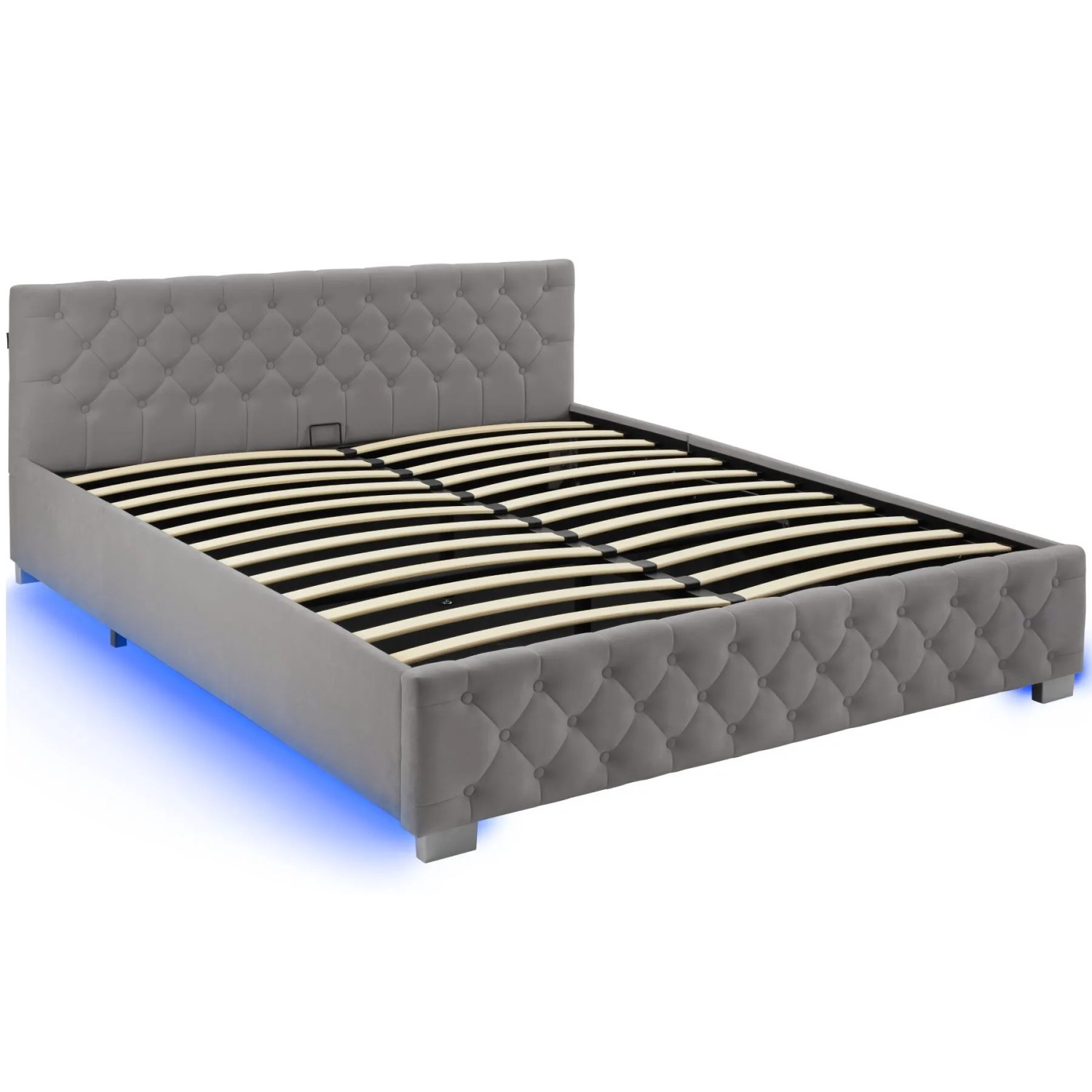 Tectake Polsterbett Daytona In Samtoptik Mit Steppmuster Indirekte Led Beleuchtung An Den Seiten 180 x 200 cm 217 x 187 50 x 83 cm Dunkelgrau