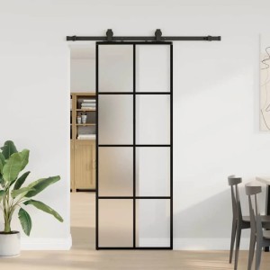 Schwarze vidaXL Schiebetür mit ESG-Glas, 76x205 cm, für moderne Raumgestaltung.