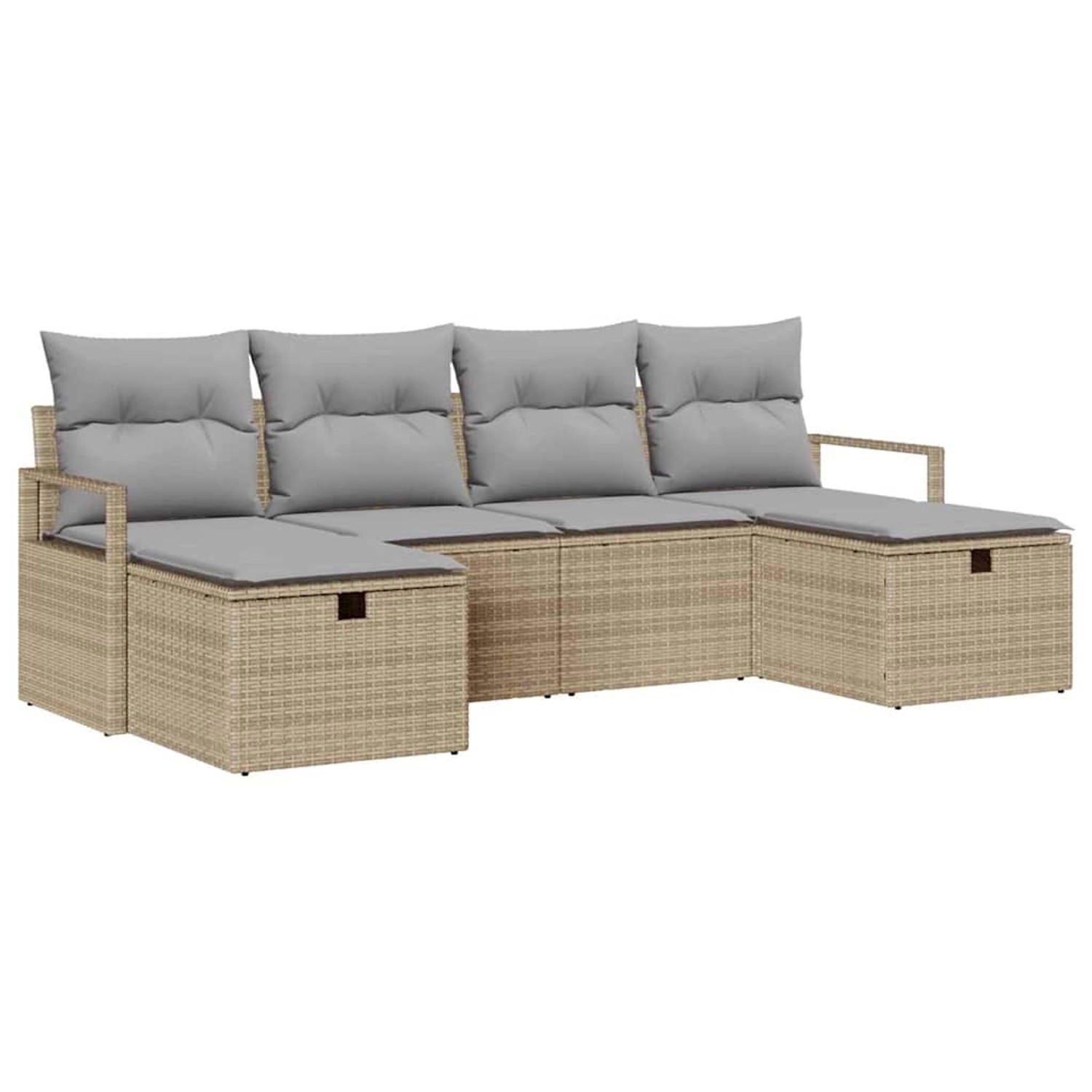 vidaXL Garten-Sofa-Set mit Kissen mit Speicher 6-Tlg Beige Poly Rattan 3360 günstig online kaufen