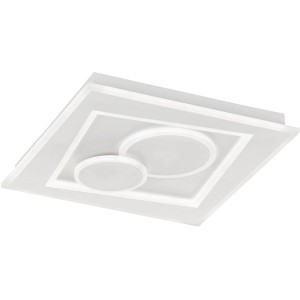 Weiße LED-Deckenleuchte Ratio von Fischer & Honsel, 43x43 cm, mit runden Lichtelementen.