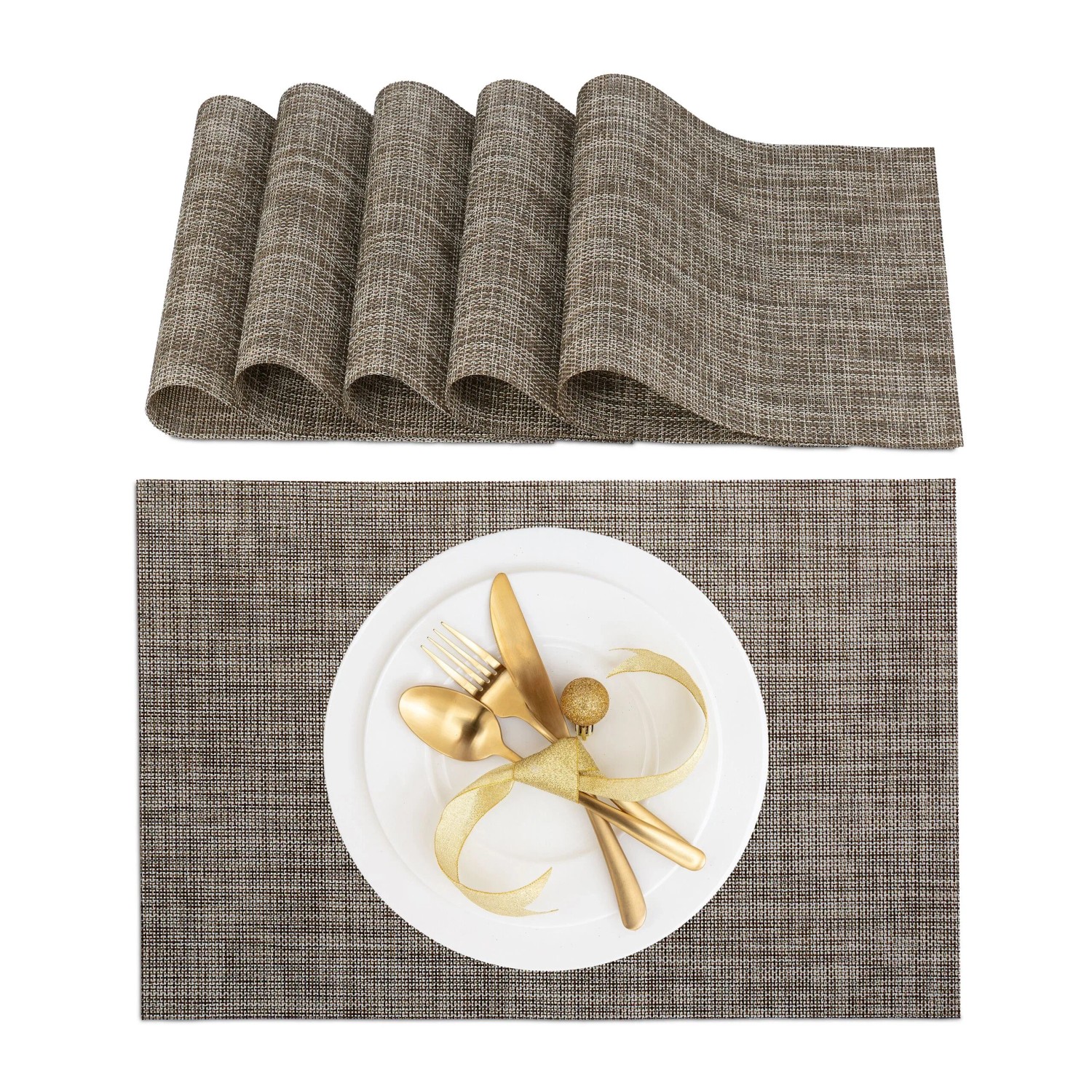Relaxdays Tischset 6er Set Polyester/PVC Braun Abwaschbar 45 cm x 30 cm 80 g