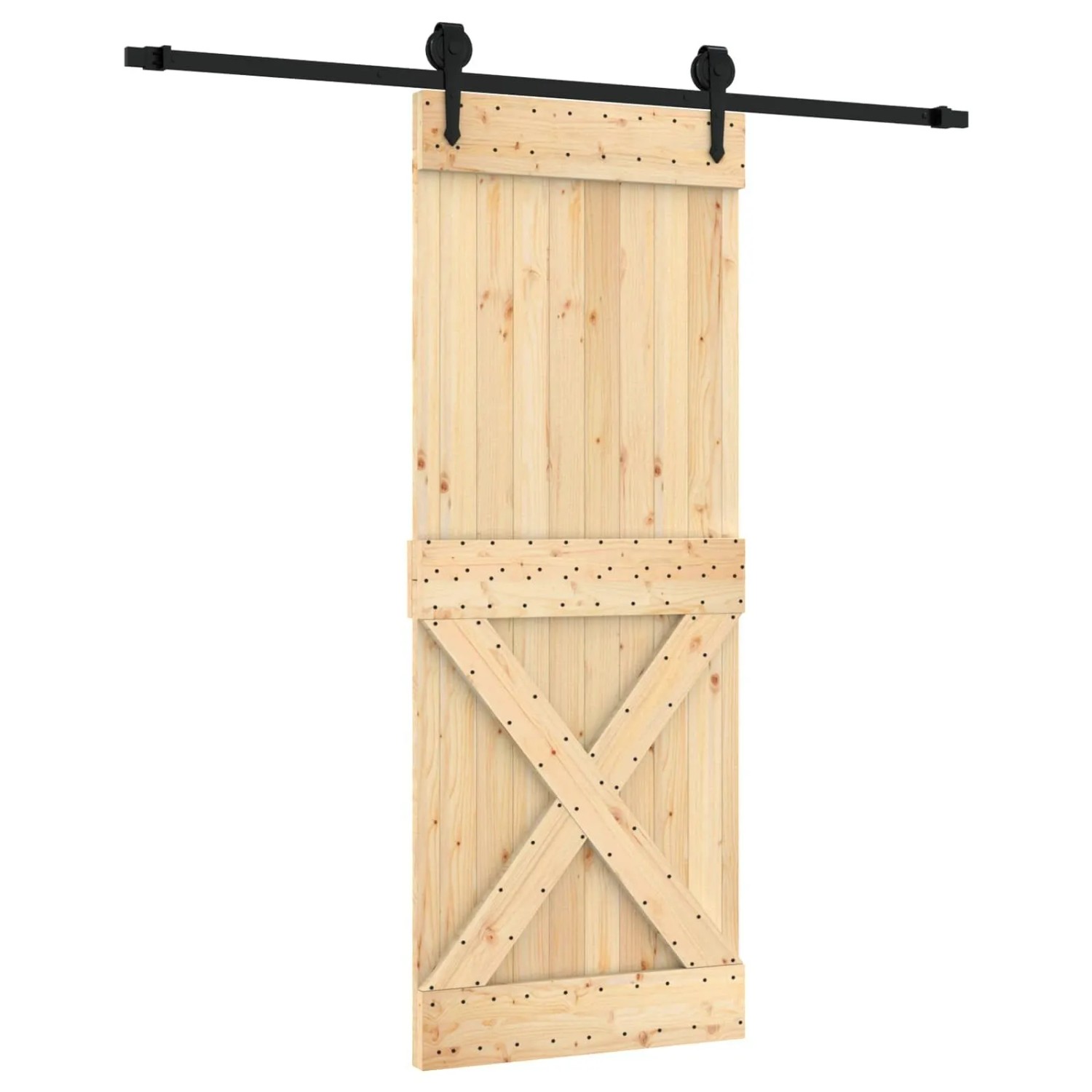 vidaXL Schiebetür Natur und Schwarz 80 x 210 cm Massivkiefer 3445165