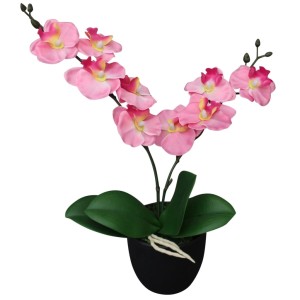 Künstliche Orchidee (rosa) im Topf, 30 cm hoch. Dekorative Kunstpflanze für Zuhause oder Büro.