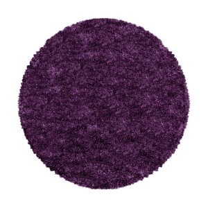 Runder, violetter Ayyildiz Hochflorteppich Fluffy mit langem Flor, Durchmesser 80 cm.