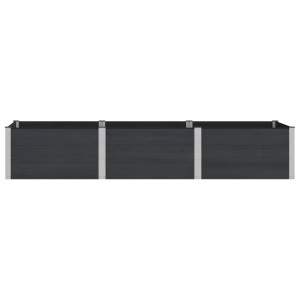 Langes, schwarzes vidaXL Hochbeet aus WPC und Aluminium, 300 cm, für Garten und Terrasse.