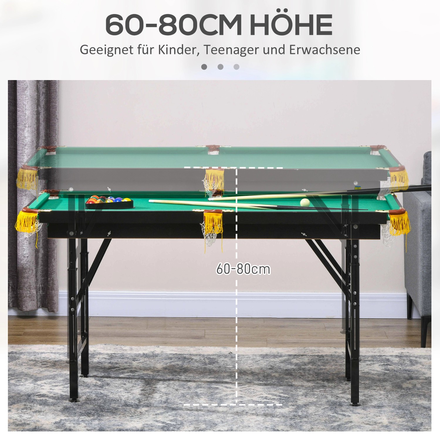 SPORTNOW Multigame Spieletisch mit Tischtennisplatte, höhenverstellbar (60-80cm).