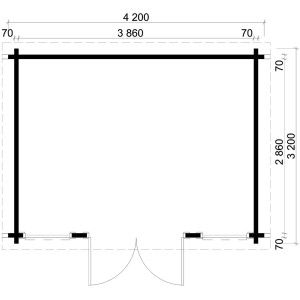 Grundrisszeichnung Carlsson Gartenhaus Atrium-F, Pultdach, 400x294 cm, Maße und Details.
