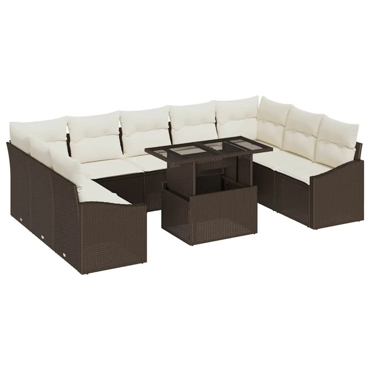 vidaXL Garten-Sofa-Set mit Kissen mit Speicher 10-Tlg Braun und Creme 3357801