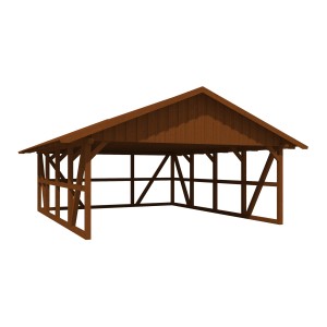 Skan Holz Carport Schwarzwald in Nussbraun mit Dachschalung und Rückwand.