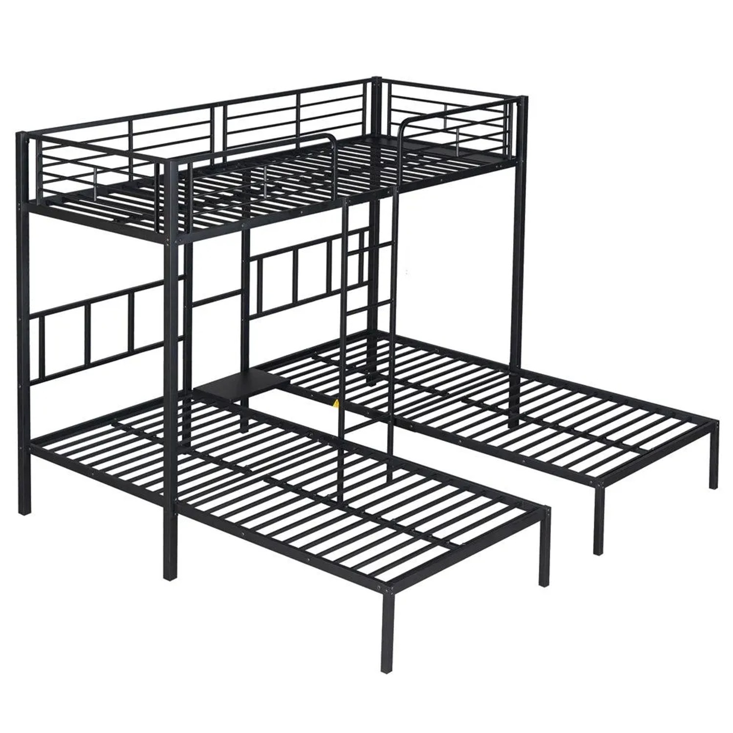 KOMHTOM Dreierbett Dreifaches Etagenbett 90x200Cm Mit Leiter Für Kinder Und Jugendliche Eisenbett Mit Fallschutzgitter Und Tisch Schwarz