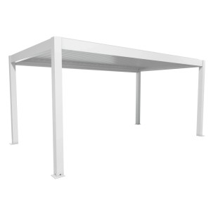 Weiße Biohort Pergola 5,5 x 3 m: Moderne Terrassenüberdachung mit Lamellen.