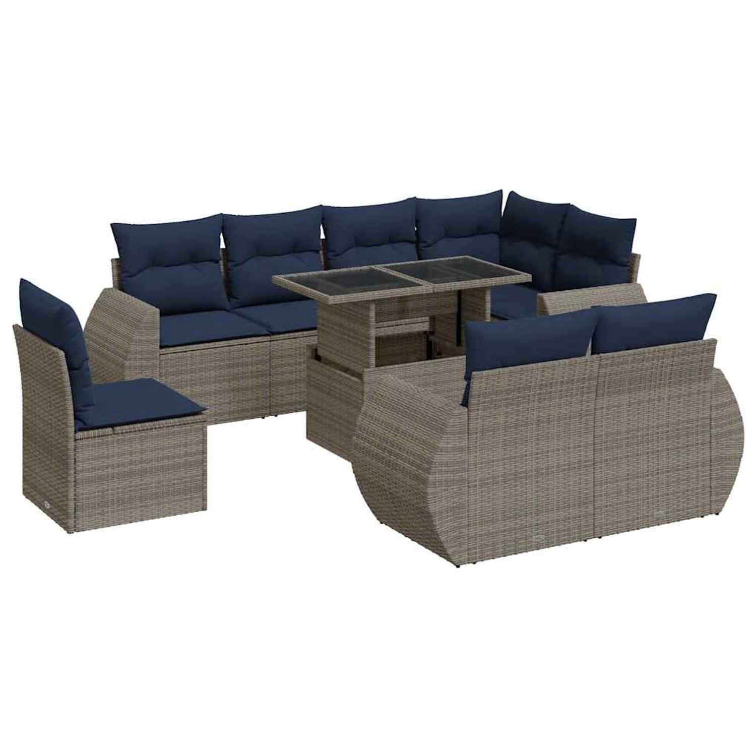 vidaXL 9-Tlg Garten-Sofagarnitur mit Kissen Grau Poly Rattan Akazie 3326662 günstig online kaufen