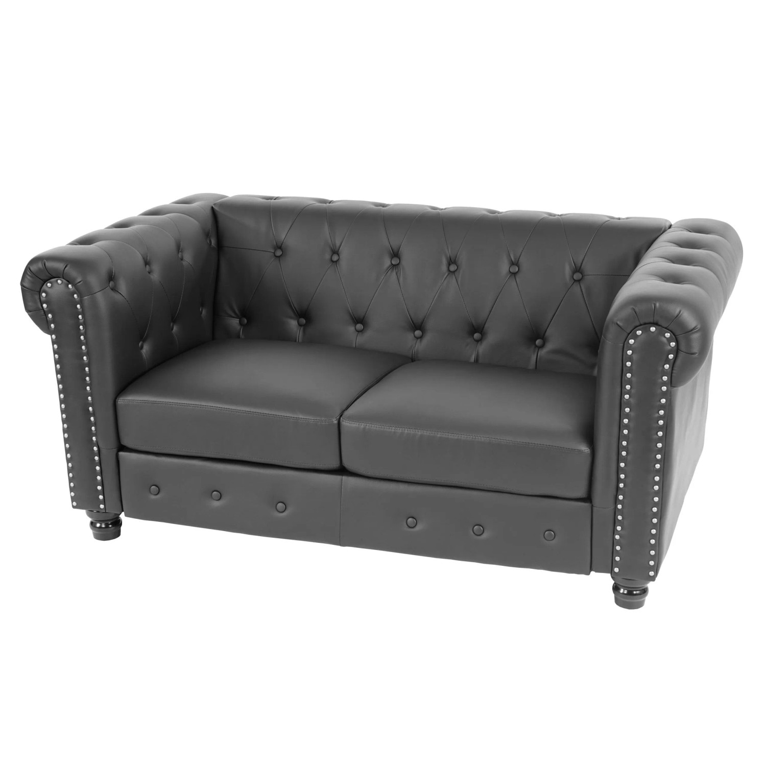 MCW Luxus 2er Sofa Chesterfield Kunstleder 160cm Runde Füße Schwarz