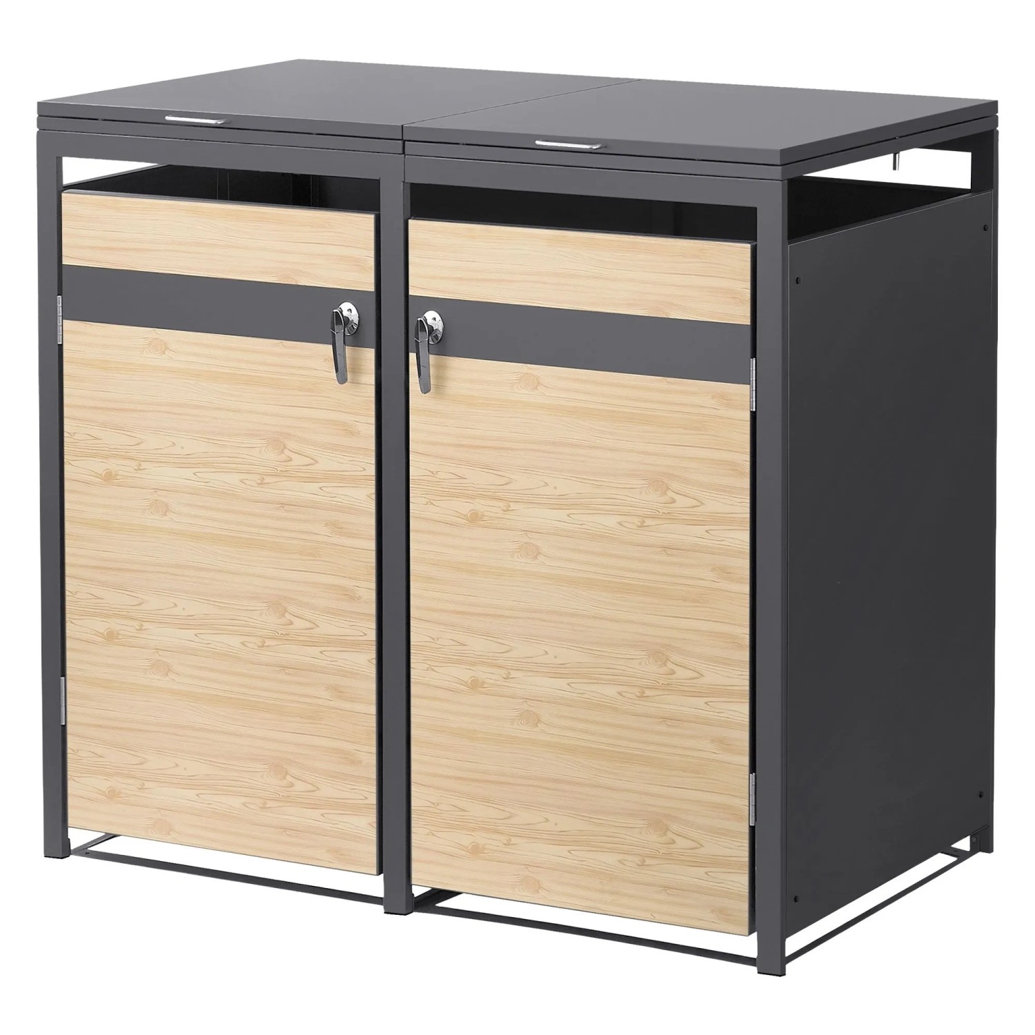 Ml-Design Mülltonnenbox 2er Anthrazit-Holzoptik 132x80x120 cm