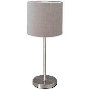 Graue Näve Tischleuchte New York mit Chromfuß und Stoffschirm. Design-Tischlampe für Wohnräume.