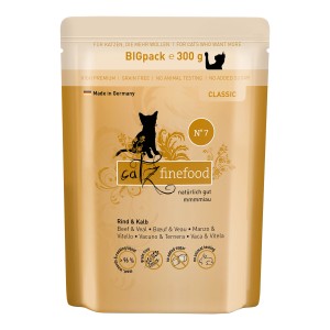 Catz Finefood Rind & Kalb, 300g Katzen-Nassfutter im Beutel. Getreidefreies Alleinfutter für Katzen.