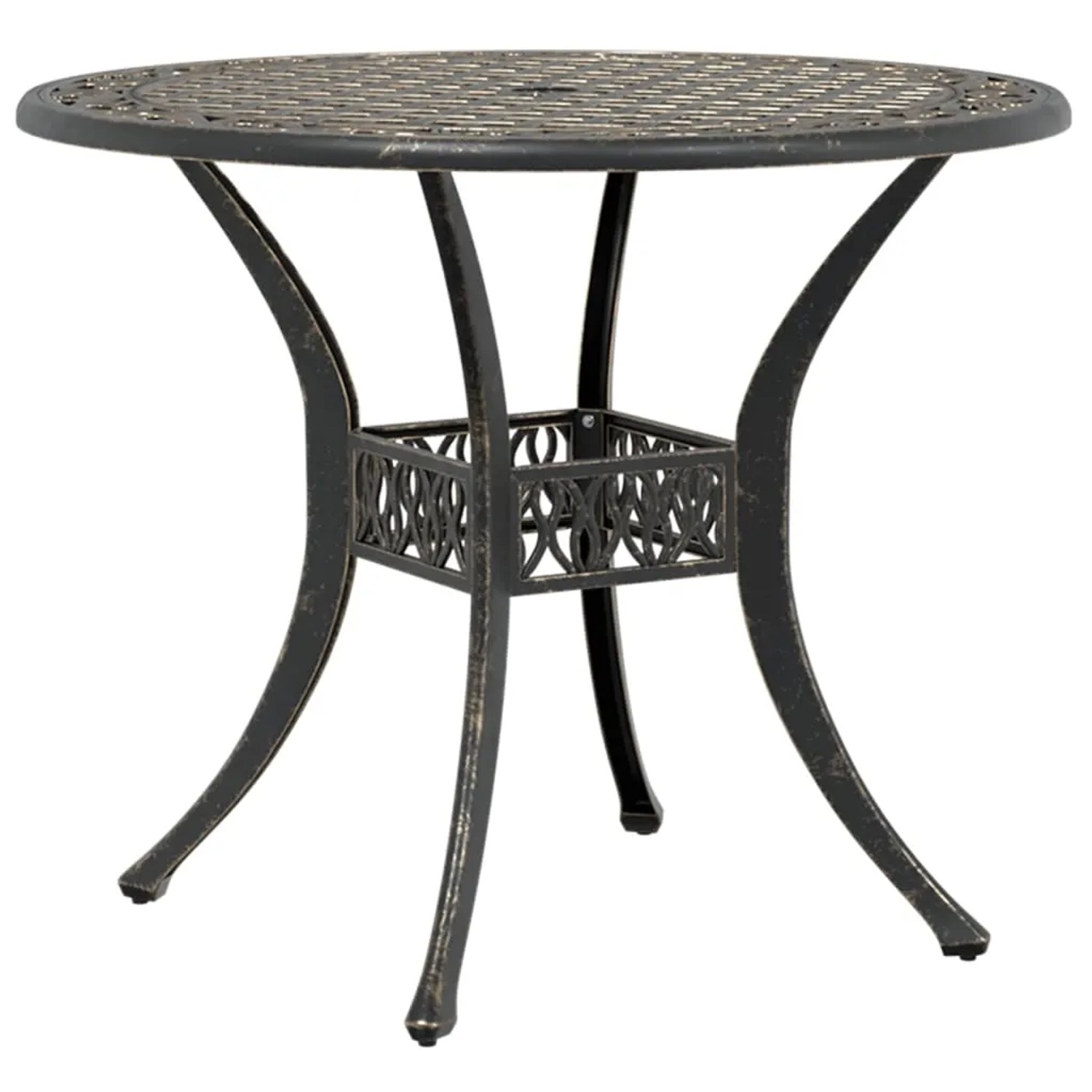 Bronzefarbener Gartentisch aus Aluminiumguss, Teil des 3-tlg. Bistro-Sets.
