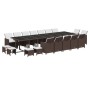 vidaXL 19-tlg. Garten-Essgruppe aus Poly Rattan in Braun mit Tisch, Stühlen, Hockern und Kissen.