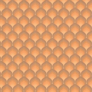 Retro Vliestapete in Orange- und Brauntönen mit grafischem Muster.