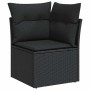 Schwarzes Ecksofa aus Polyrattan mit Kissen, Teil der 5-tlg. vidaXL Garten-Sofagarnitur.