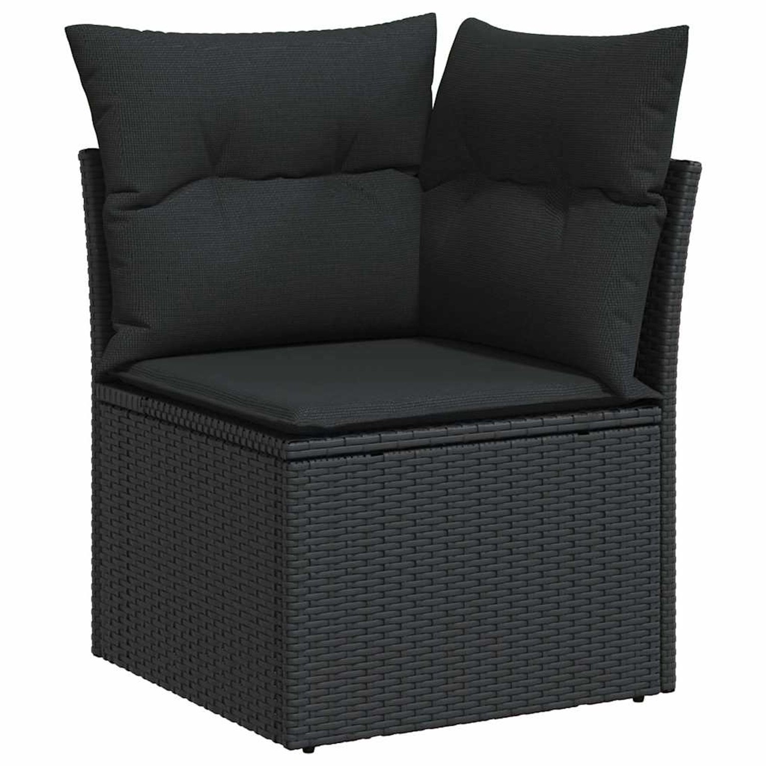 Schwarzes Ecksofa aus Polyrattan mit Kissen, Teil der 5-tlg. vidaXL Garten-Sofagarnitur.