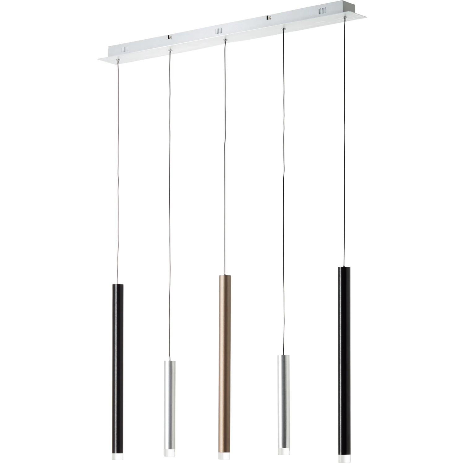 Moderne, braune 5er LED-Pendelleuchte Cembalo. Hängelampe mit warmweißem Licht für Esszimmer und Wohnzimmer.
