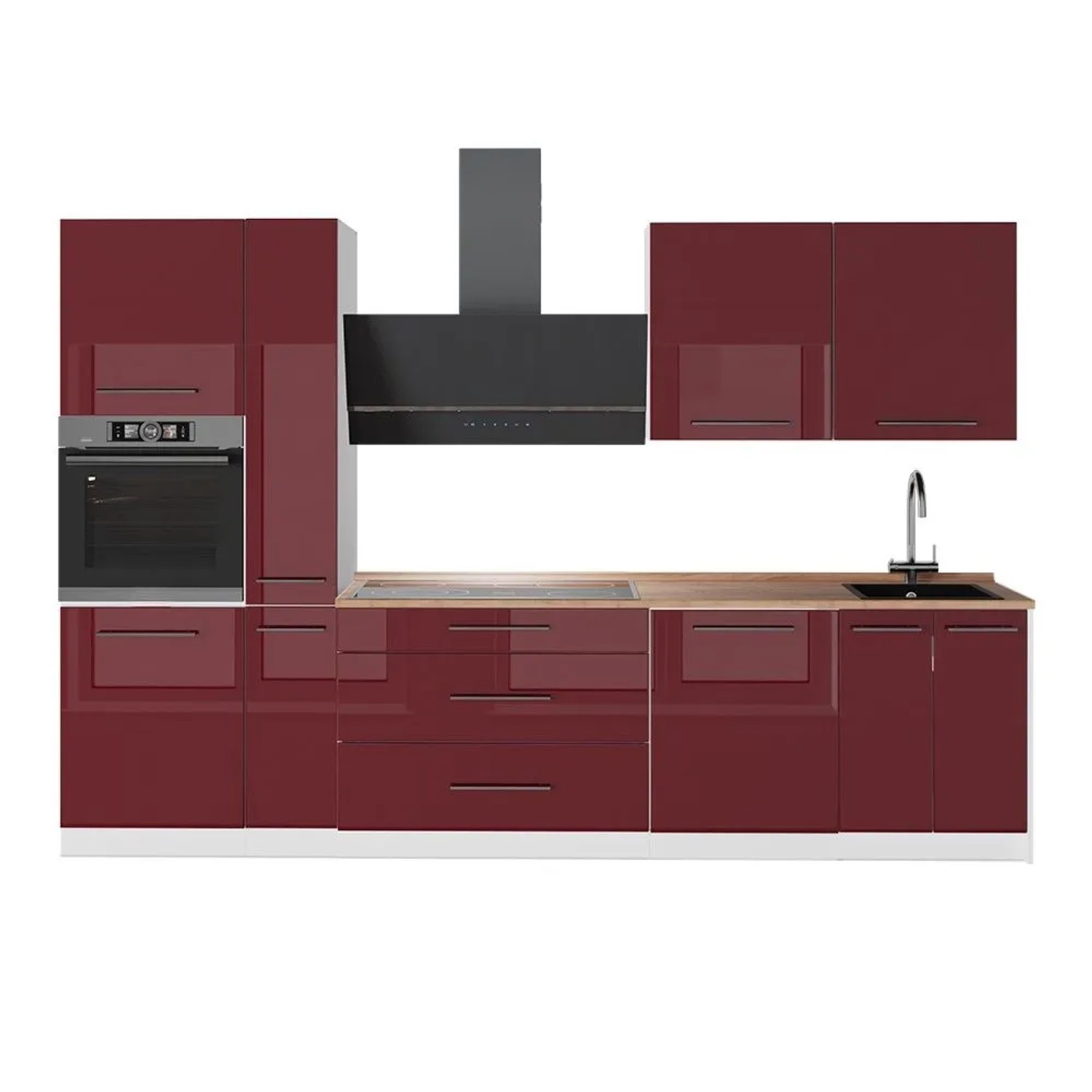 Vicco Küchenzeile Fame-Line Bordeaux Hochglanz/Weiß 310 x 207 AP Eiche Art Nr 64337