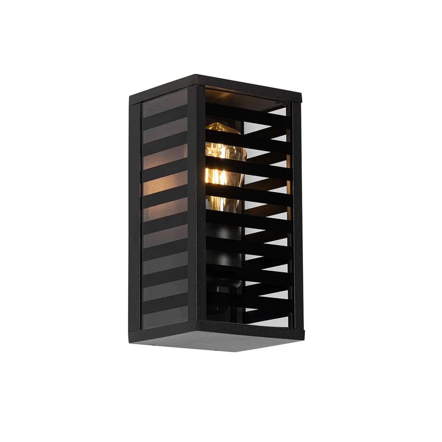 QAZQA Moderne Außenwandleuchte Schwarz mit Rauchglas 26 cm IP44 Reims