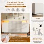 Weißes Merax Sideboard mit LED-Beleuchtung und Riffelfront in modernem Wohnzimmer. 150 cm breiter Wohnzimmerschrank.