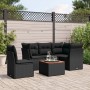 Schwarze 6-tlg. vidaXL Garten-Sofagarnitur aus Poly Rattan mit Kissen und Tisch.