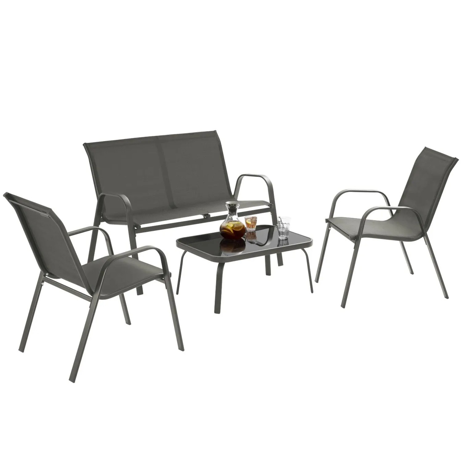 Tectake Sitzgruppe Nora Für 4 Personen Atmungsaktives  Wasserabweisendes Textilene Gewebe Anthrazit 70 x 111 x 83 cm Anthrazit
