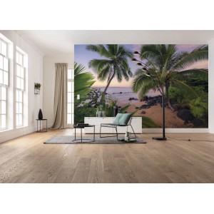 Vlies Fototapete Hawaiian Dreams mit Palmen und Strand im Wohnraum.