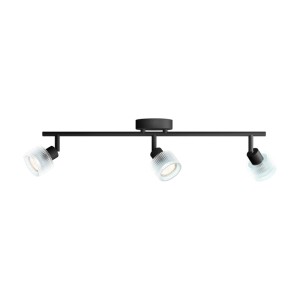Philips LED-Spot Horen, 3-flammig, schwarz, für Wand- & Deckenmontage. Verstellbare Köpfe aus Metall mit strukturiertem Glas.