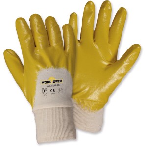 Workpower Nitril-Schutzhandschuhe, beige-gelb, Gr. 8, teilbeschichtet für sicheren Griff.