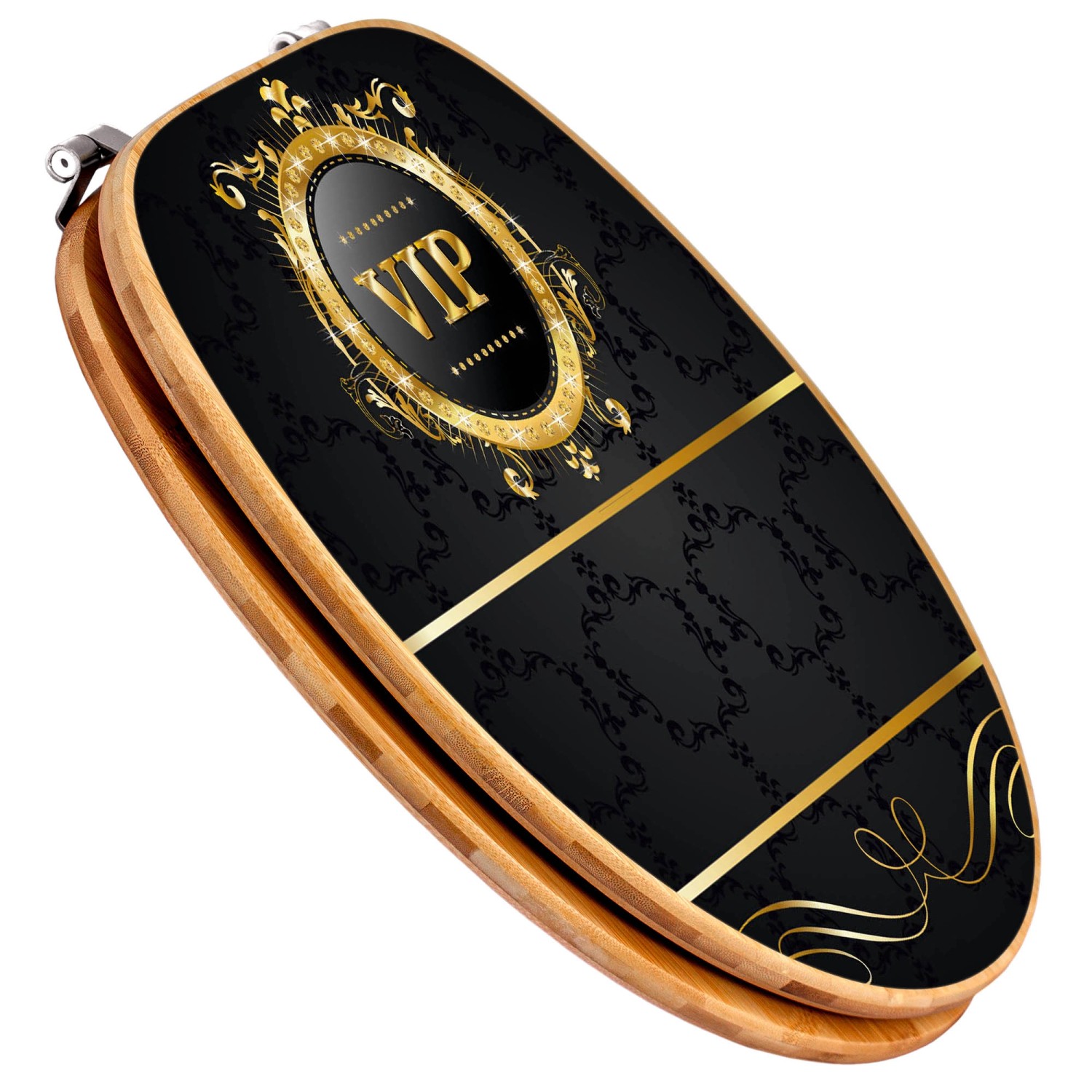 Banjado WC-Sitz aus Bambus mit VIP-Motiv. Toilettendeckel aus Holz mit Universal Scharnieren.