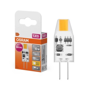 Osram LED-Leuchtmittel Pin Micro G4 1W 100lm in Verpackung. Warmweißes Licht, kompakte Pin-Form.