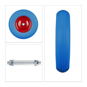 Relaxdays Schubkarrenrad mit Achse Vollgummi Blau-Rot Pannensicher 39 cm x 9 cm