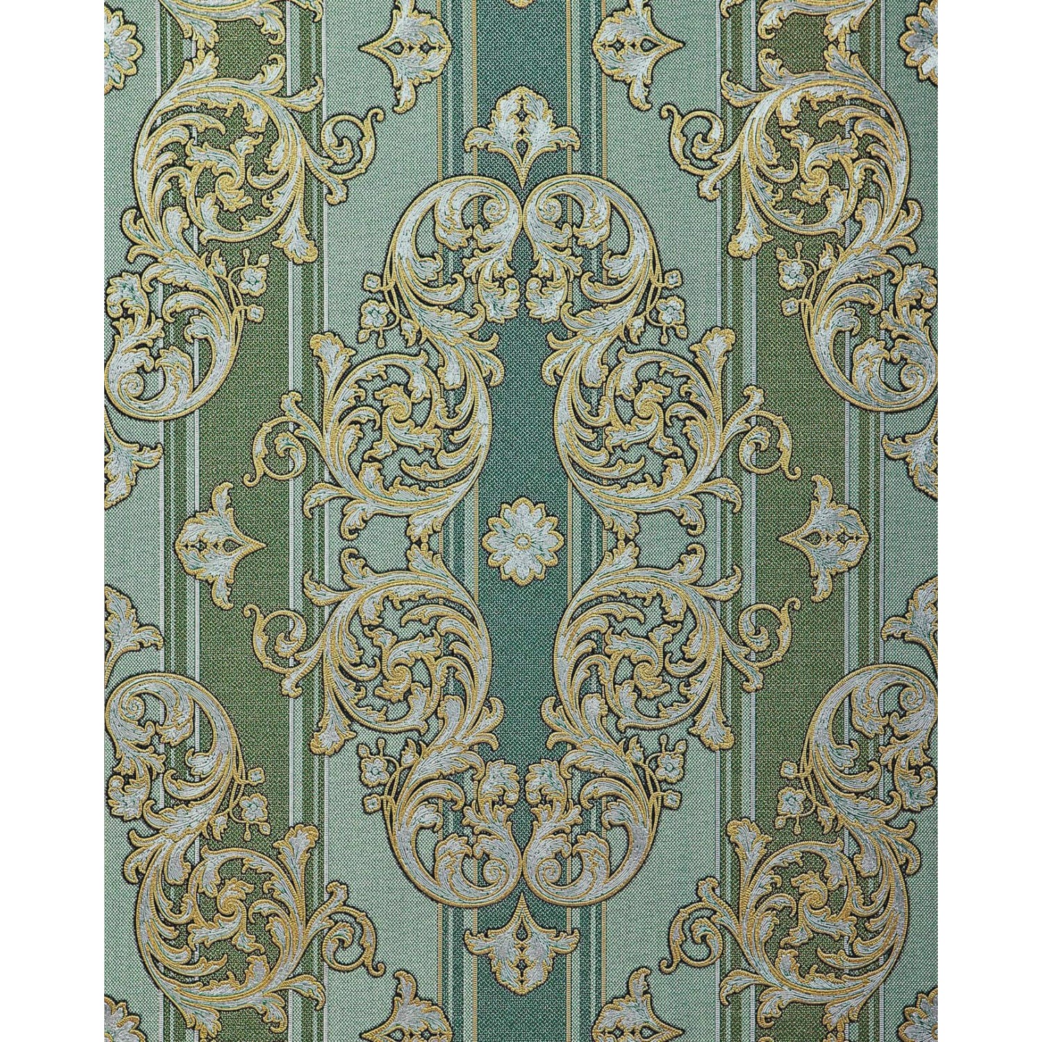 EDEM 580-35 Barock-Tapete Textiloptik Metallic Effekt kiefern-Grün Gold 10, günstig online kaufen