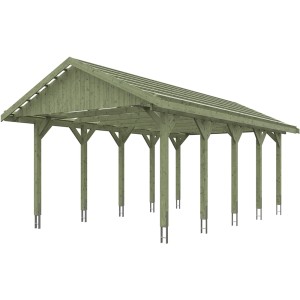 Satteldach-Carport Wallgau, 430x750 cm, mit Dachlattung aus grün imprägniertem Holz.
