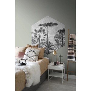 ESTAhome Wandtattoo Tropische Landschaft mit Palmen in Schwarz-Weiß, 140x161 cm.