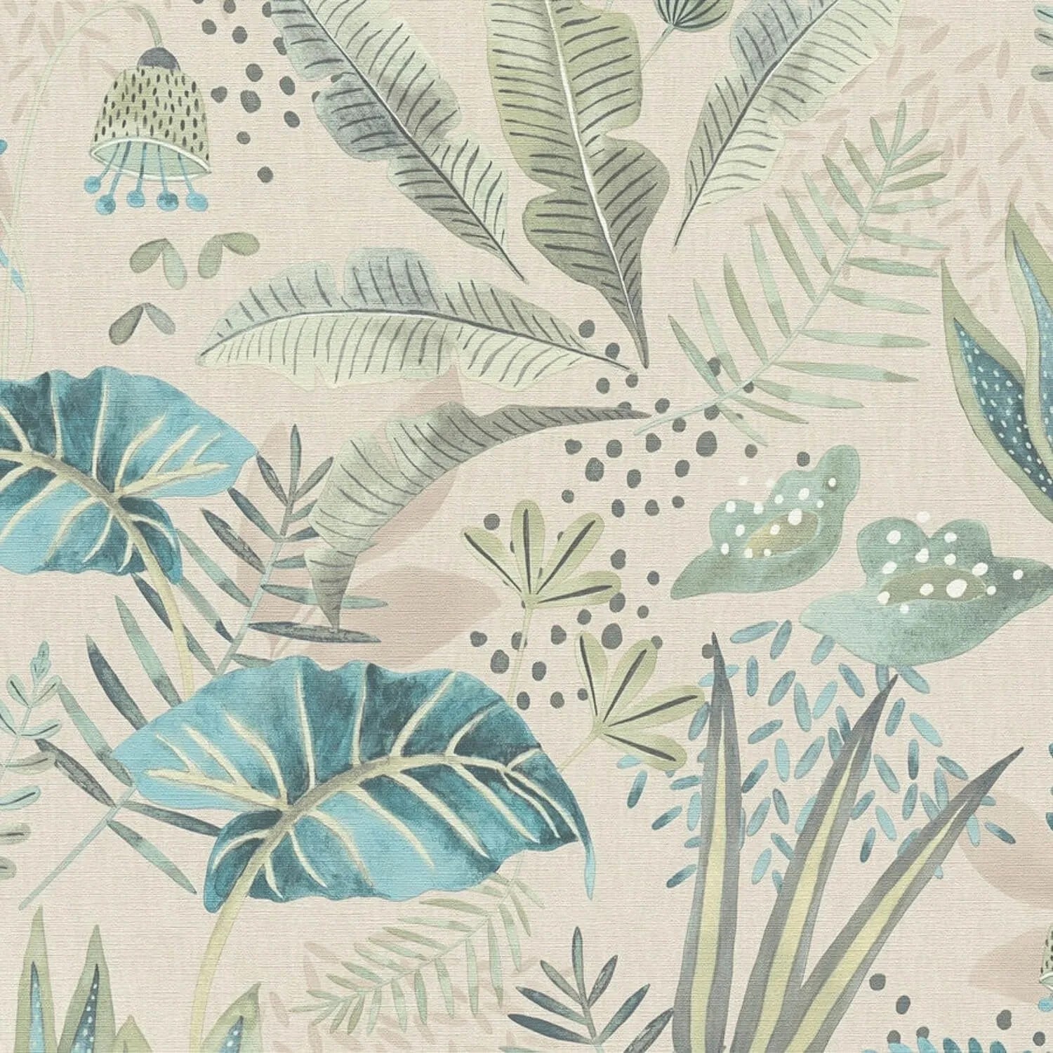 PROFHOME 393484-GU Retro Tapete Floral Beige Grau Hell-Grün Pastell-Blau 0,53 m x 10,05 m 5,33 m2